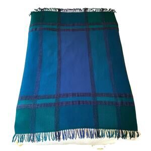 Vintage Churchill Weavers Handwoven Throw Blanket Blue Green Plaid USA READ